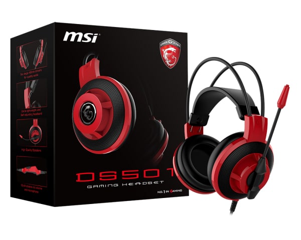 MSI MSI DS501 Headset Ledningsført Spil Sort, Rød